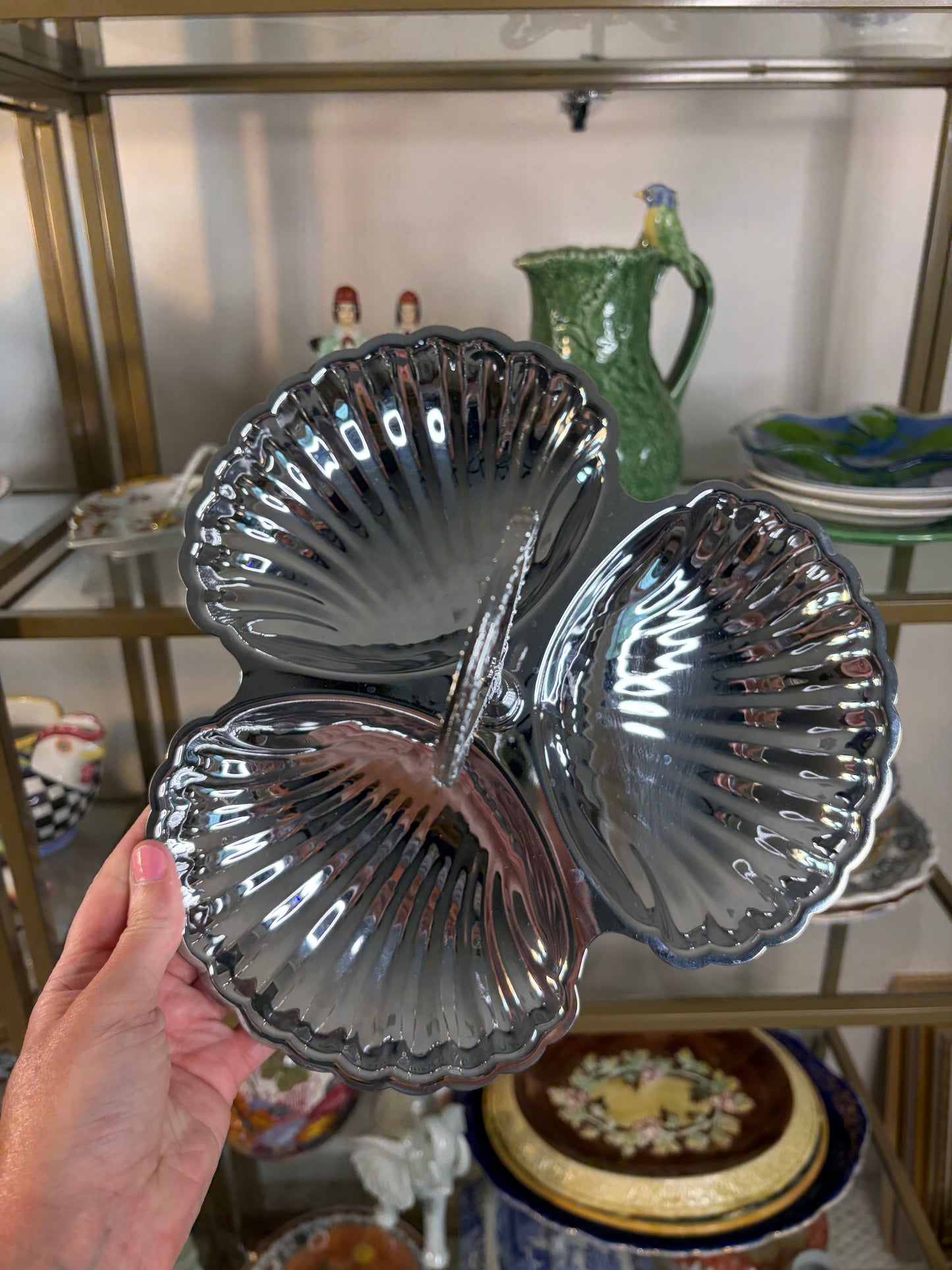 Irvinware shell divided serving dish with handle!