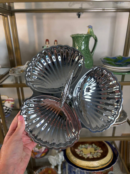 Irvinware shell divided serving dish with handle!