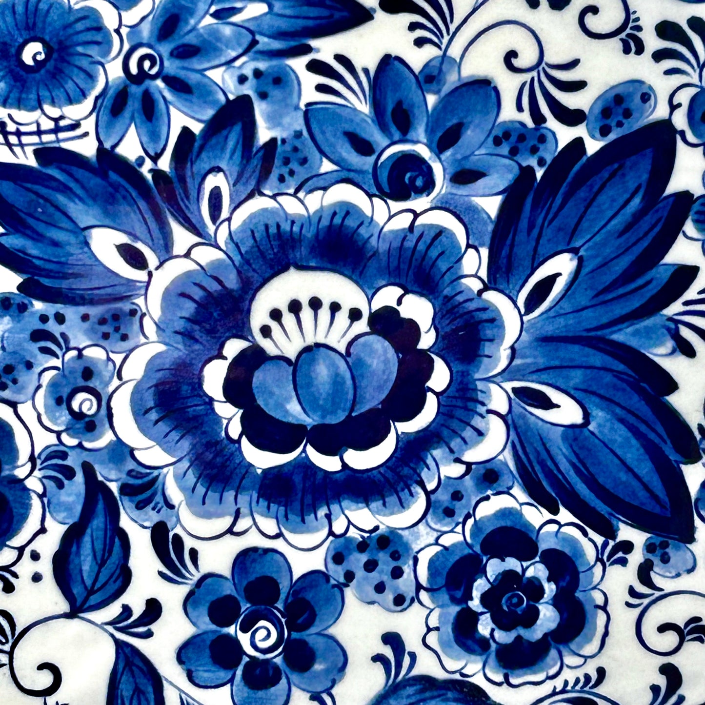 Vintage blue & white chinoiserie extra large botanical platter, 18.5 x 14