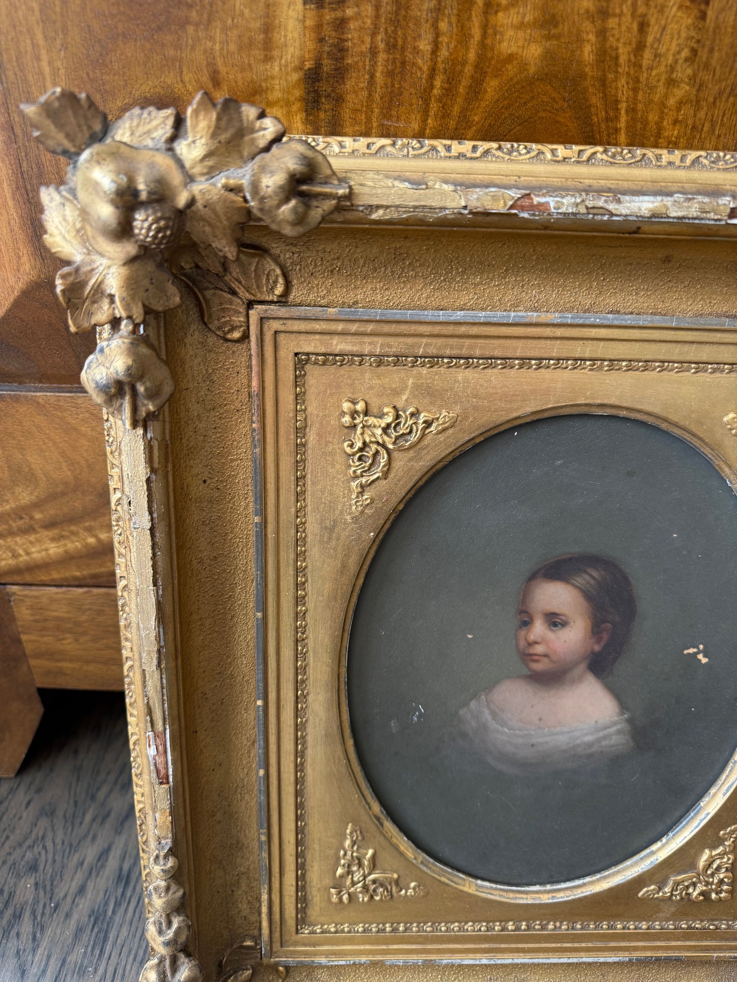 Antique Oil Portrait on Board in Period Giltwood Frame 17x15”