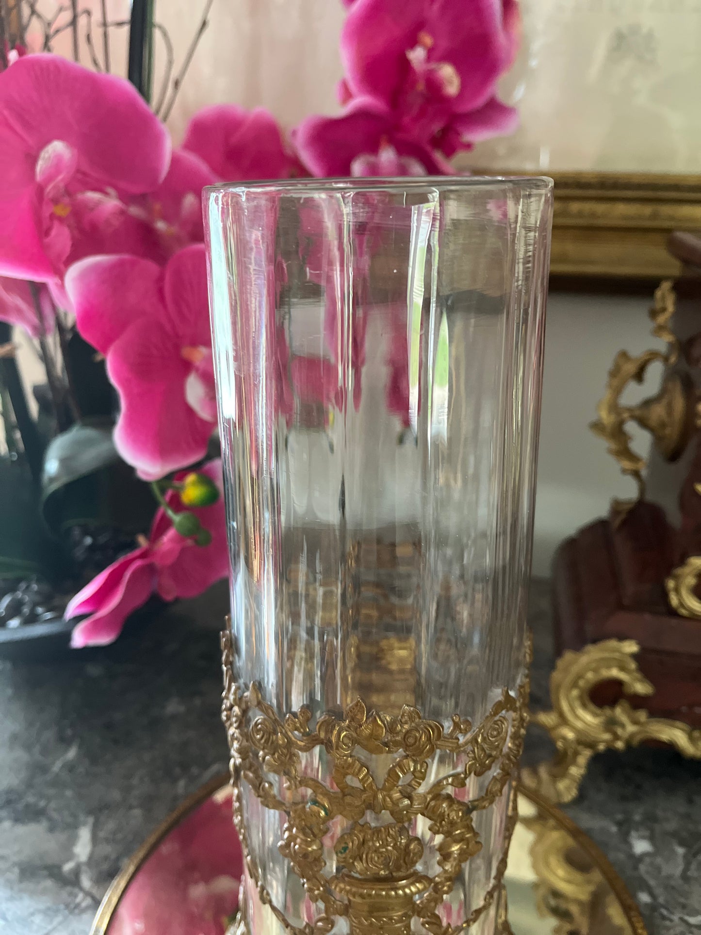 Antique French Ormolu-Mounted Glass Vase - Louis XVI Style - Rose Garlands & Love Trophy - c. Pre-1891