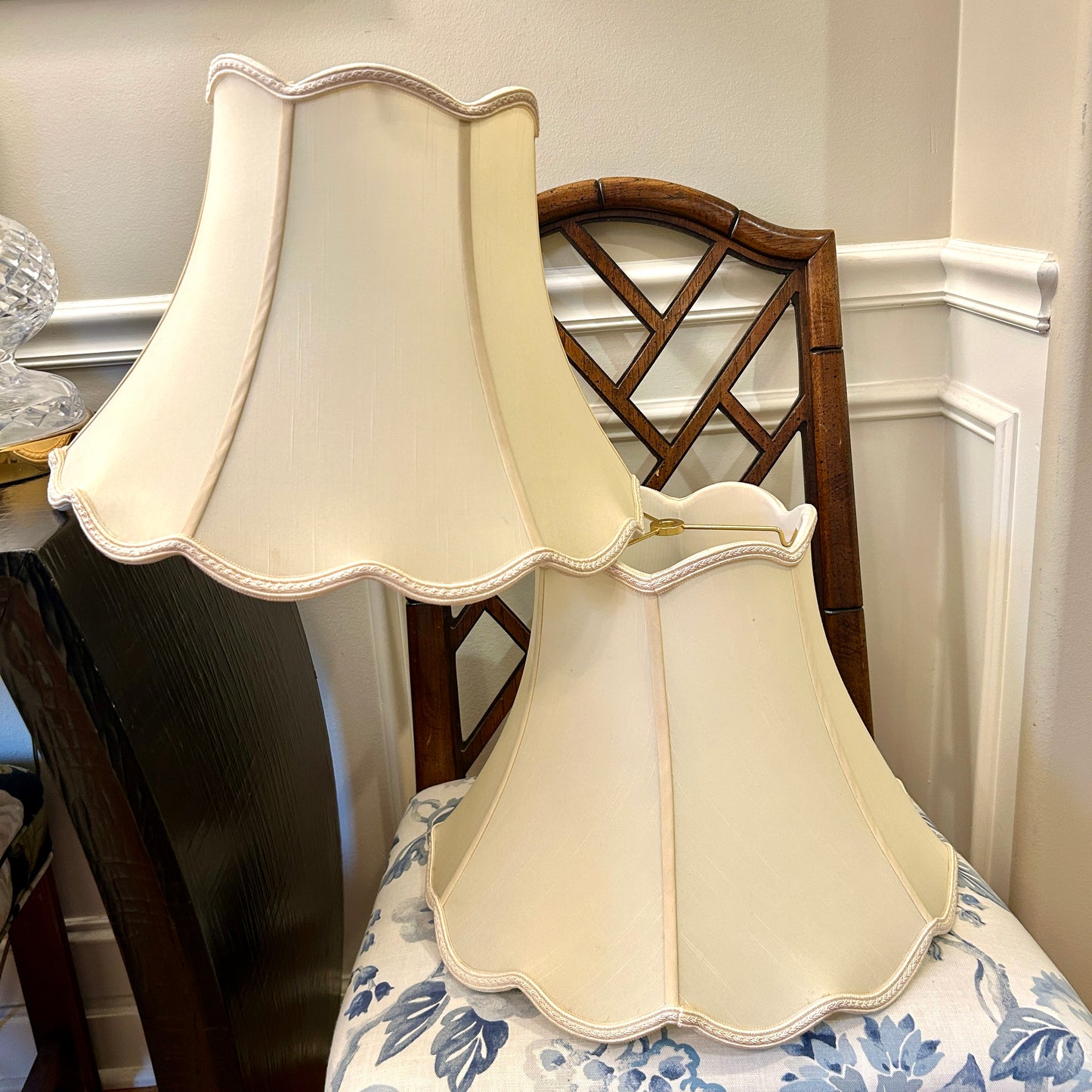Set of two scalloped ivory lamp shades 12 hi