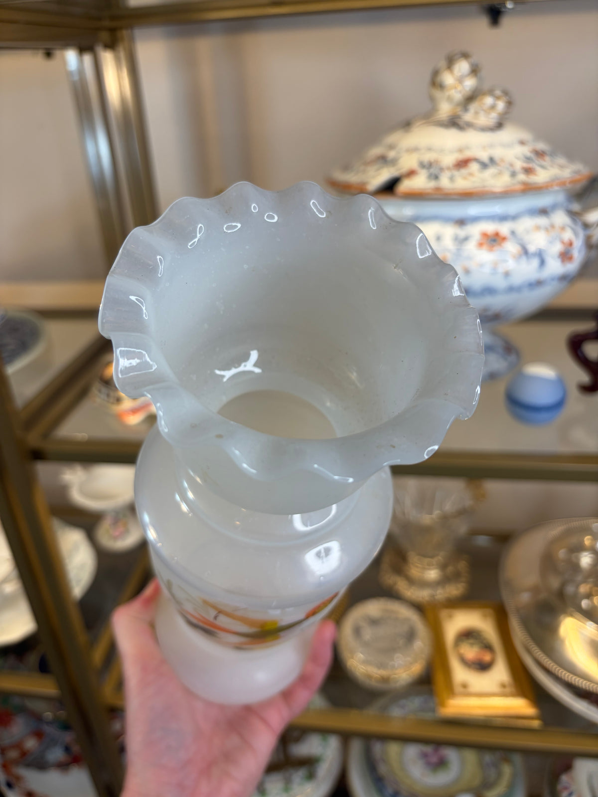 Lovely Bristol glass handpainted vase with bird!