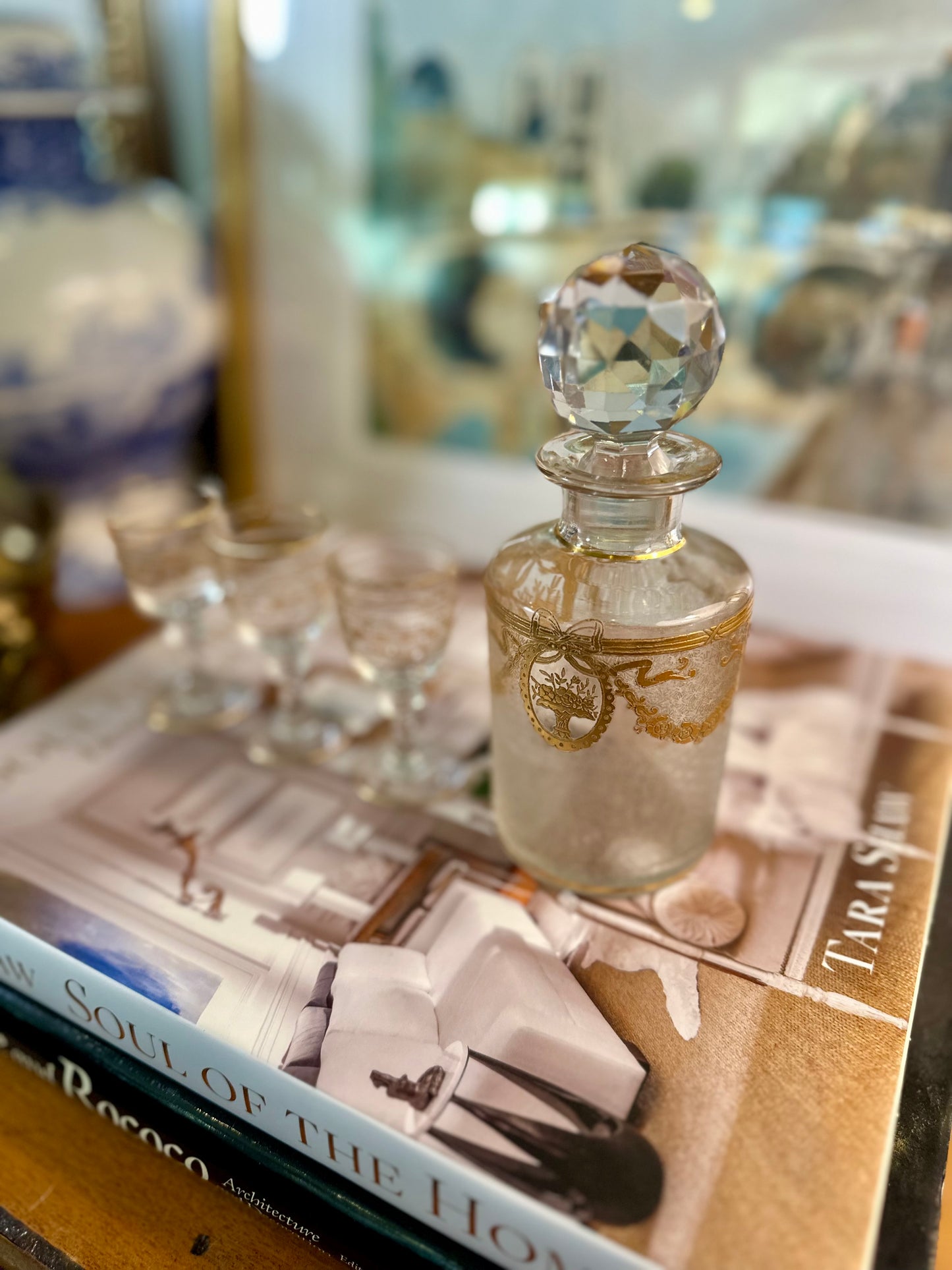 Antique St Louis Crystal Perfume Bottle Decanter & Cordial Glasses