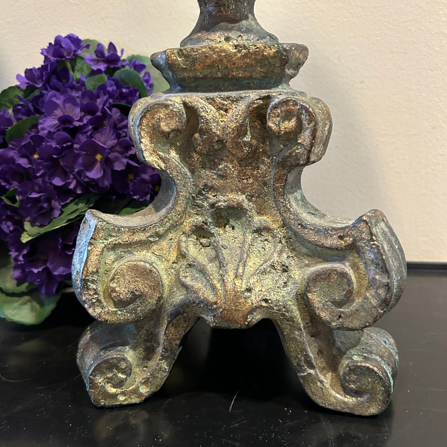 Spectacular pair of baroque  claw leg chippendale pillar candle holders 21 in