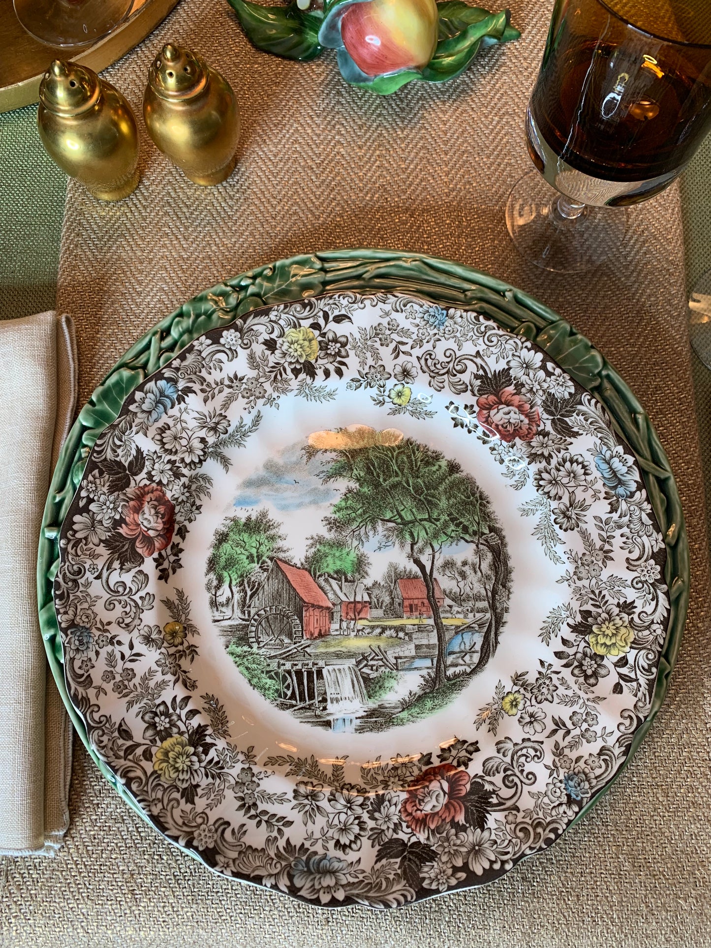 Mill Stream Multicolor by Johnson Dinner Plate, 10”D - Pristine!