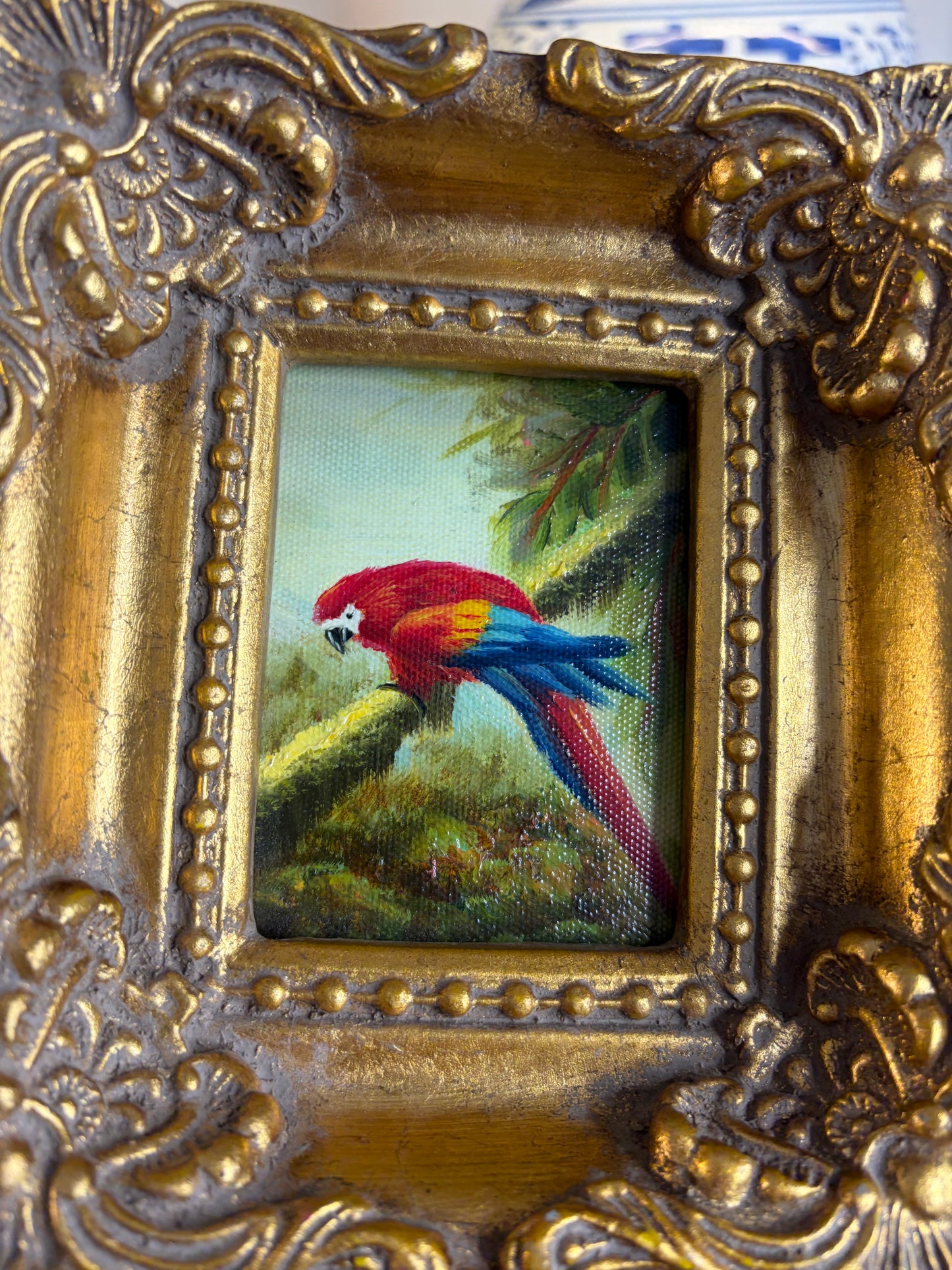 Beautiful original framed mini parrot painting!