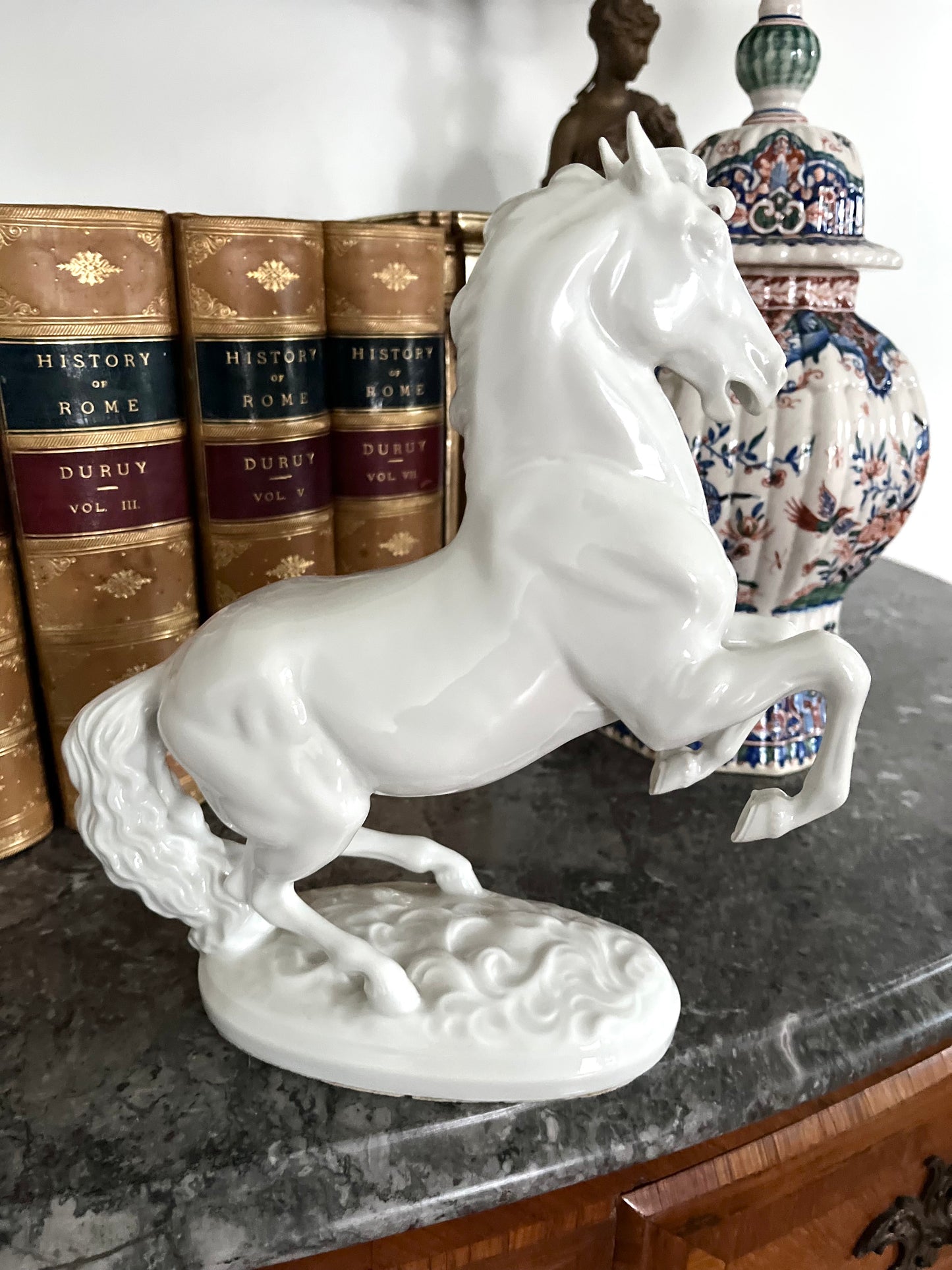 Majestic Blanc de Chine Wier Rearing Stallion Statue - Marked