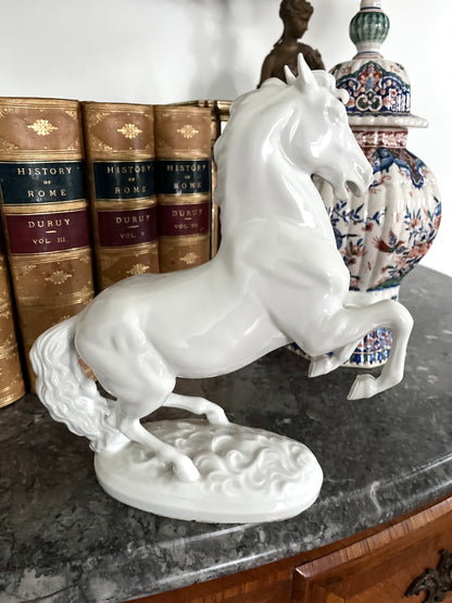 Majestic Blanc de Chine Wier Rearing Stallion Statue - Marked