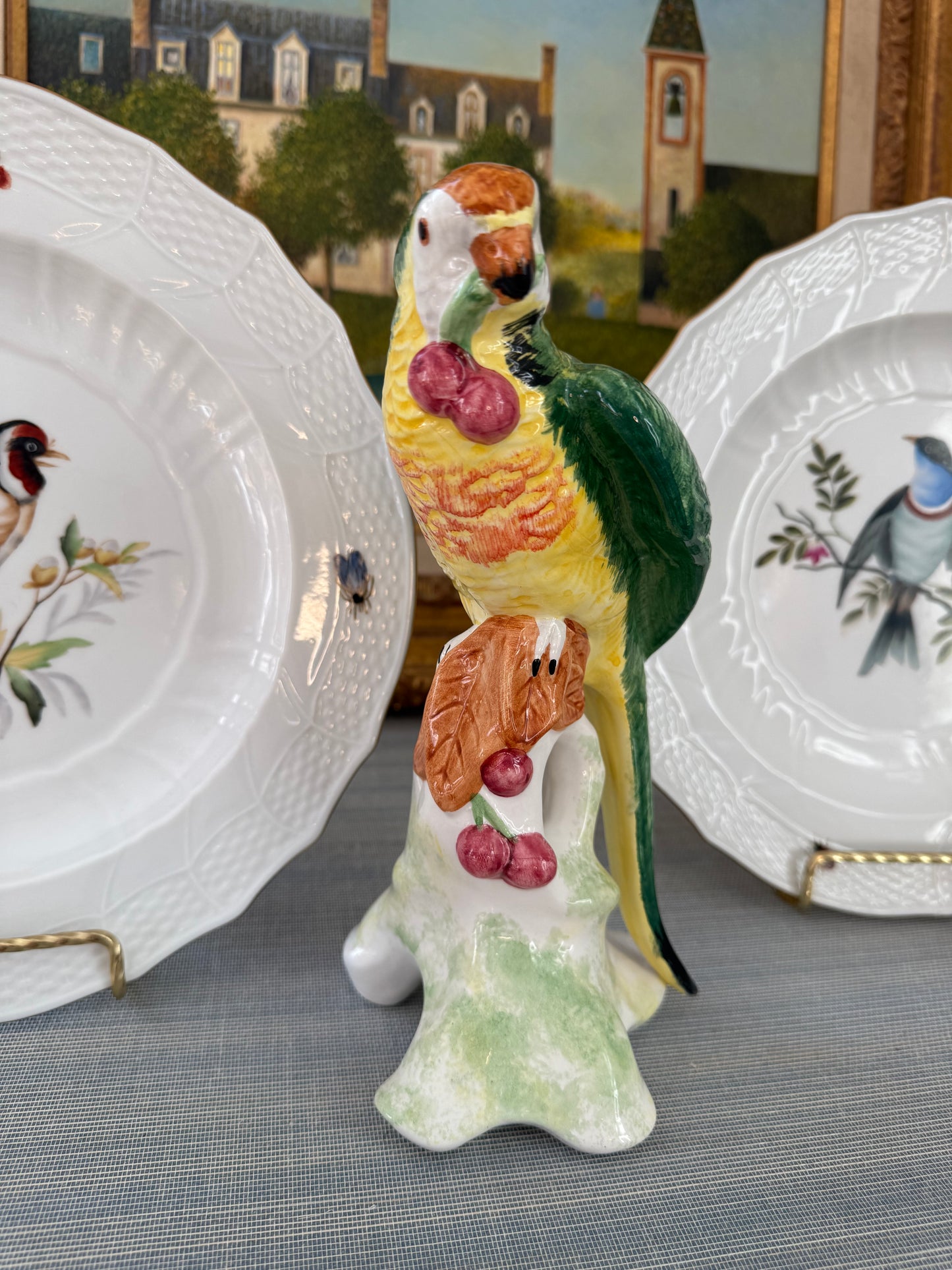 Vintage Chelsea House Italian Porcelain Hand Painted 9” Bird with Cherries
