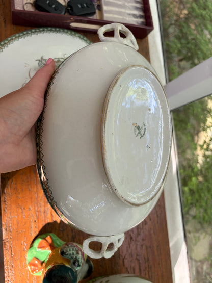 Gorgeous antique Ridgways Monterey covered dish with ribbon style handles!