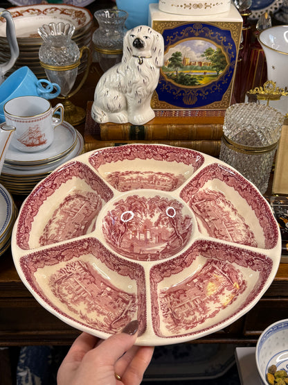 Vintage Mason’s Vista Red Transferware 6-Section Serving Tray | 12” English Ironstone