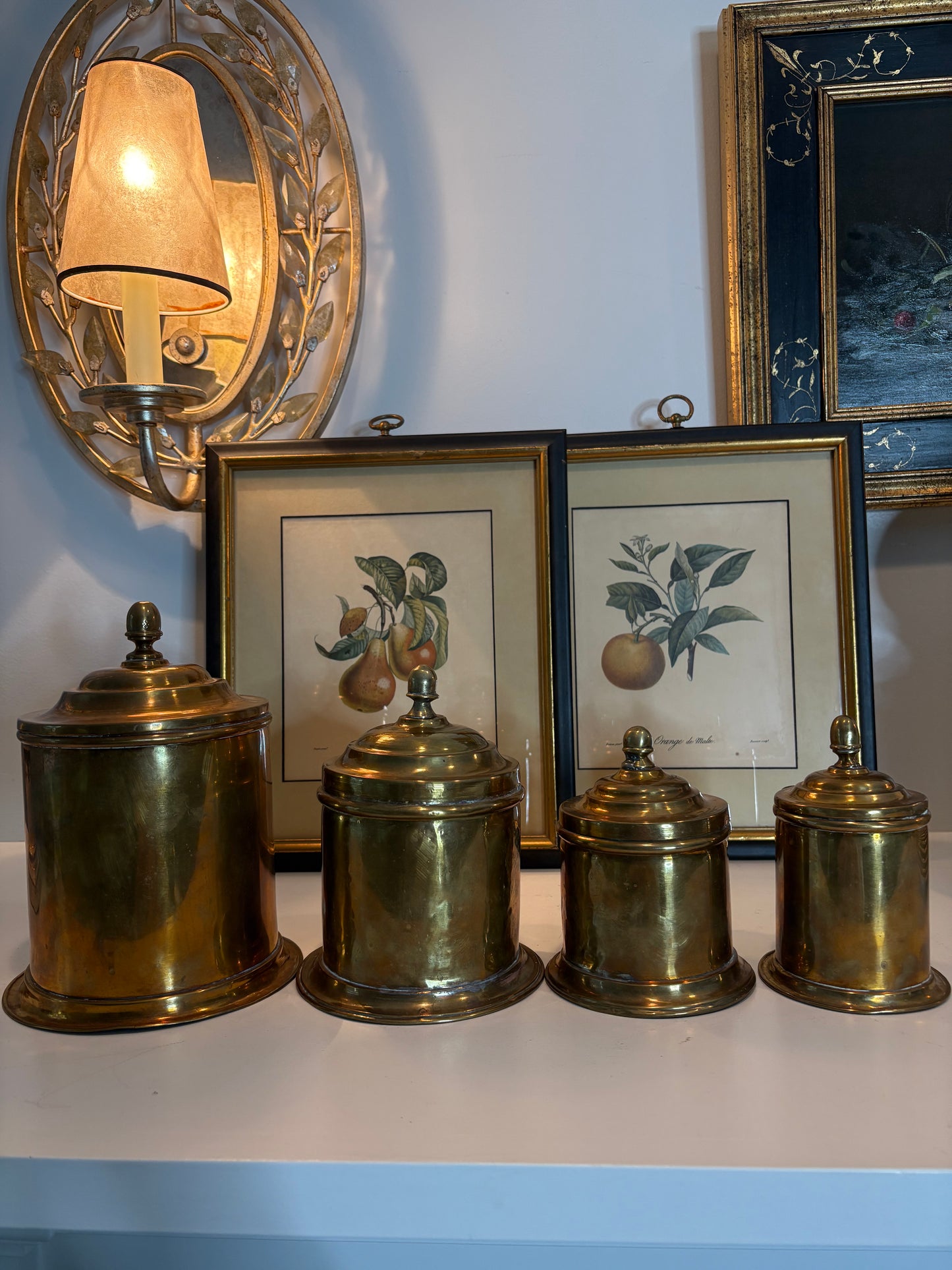 Set of (4) Antique Brass Canisters