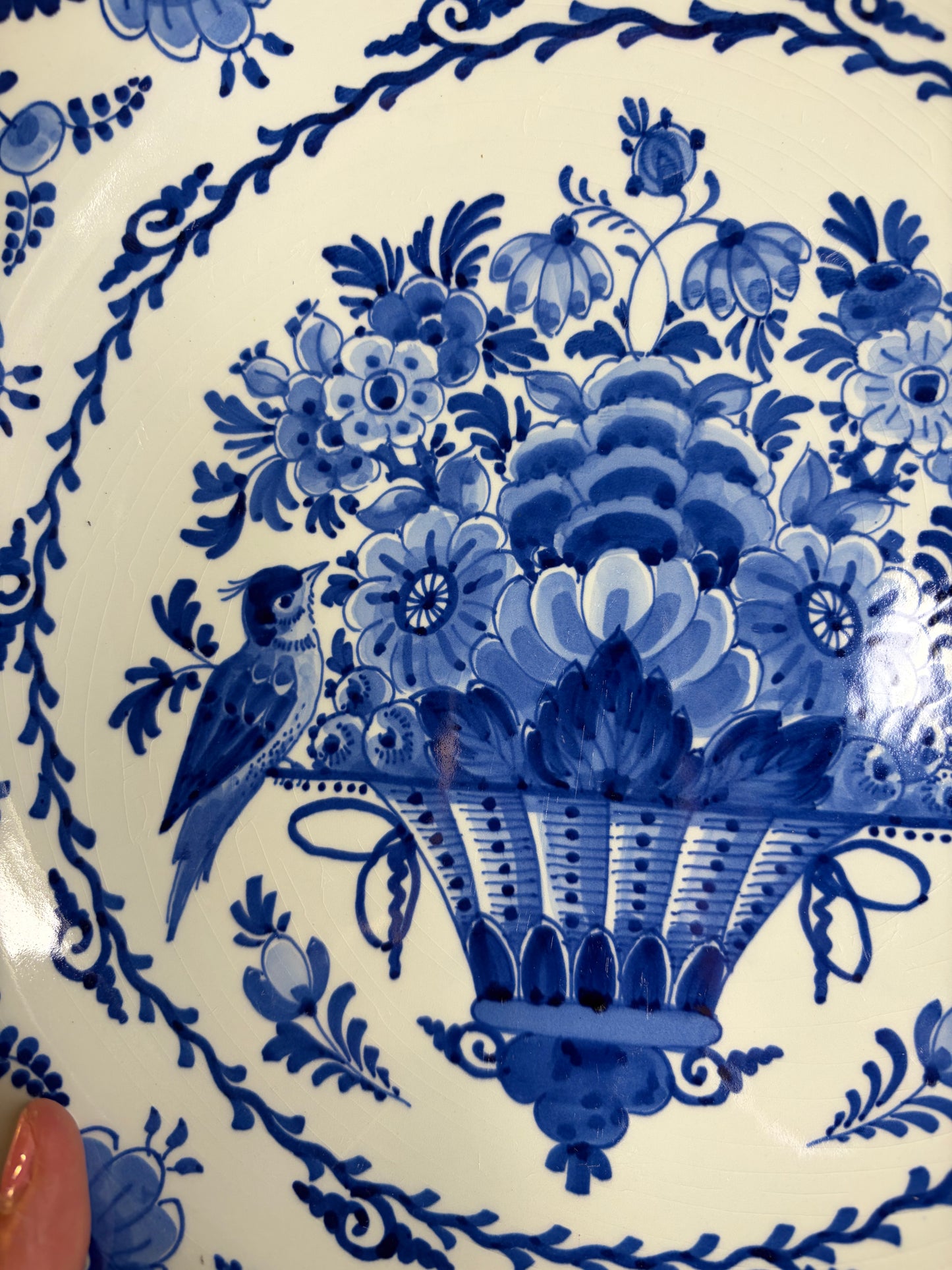 Beautiful Royal Delft bird and floral platter!