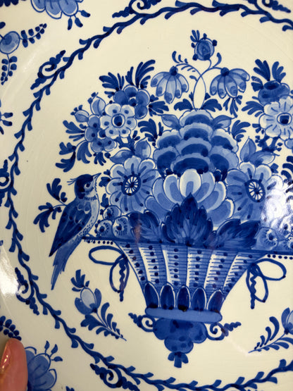 Beautiful Royal Delft bird and floral platter!