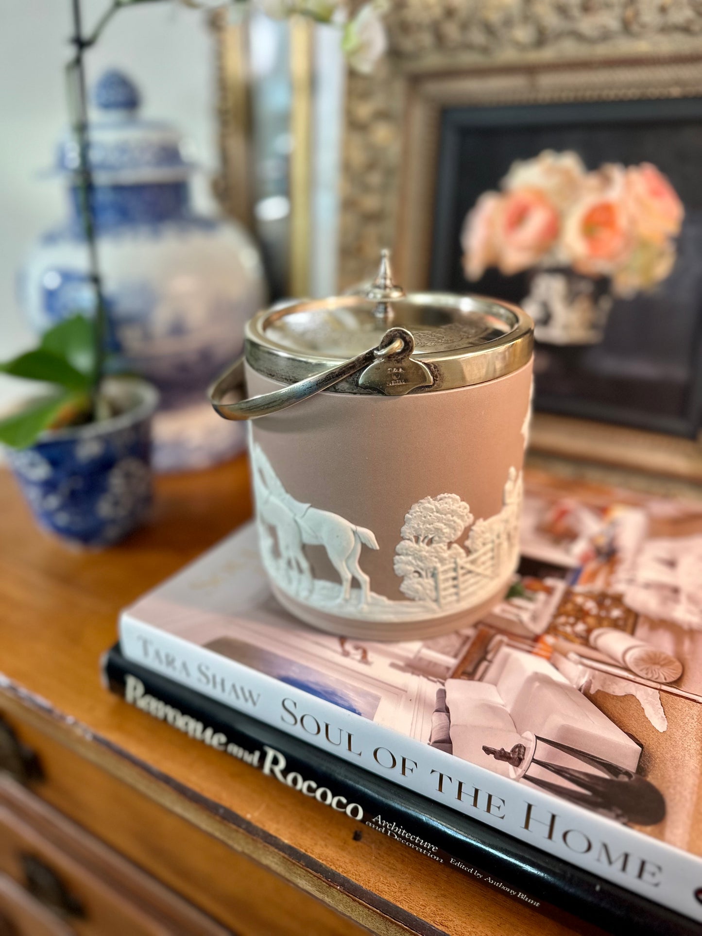 Antique Edwardian Wedgwood Lilac Jasper Dip & Silver Plate Biscuit Barrel, England c.1903, 5.25"