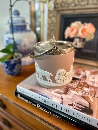 Antique Edwardian Wedgwood Lilac Jasper Dip & Silver Plate Biscuit Barrel, England c.1903, 5.25"