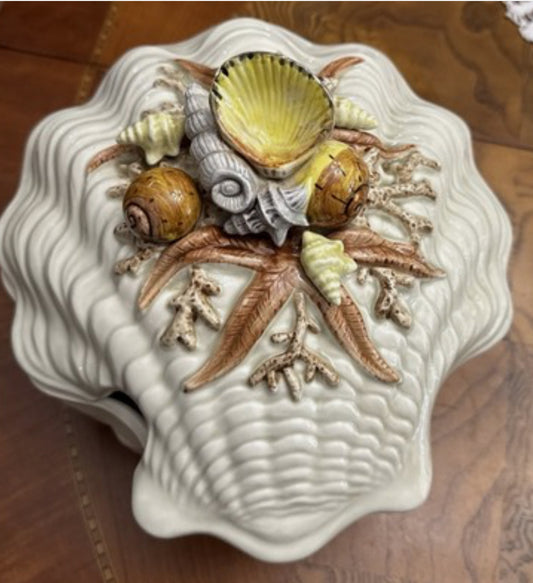 Showstopper vintage Fitz & Floyd Sea Clam Coquille Tureen plaque TOP