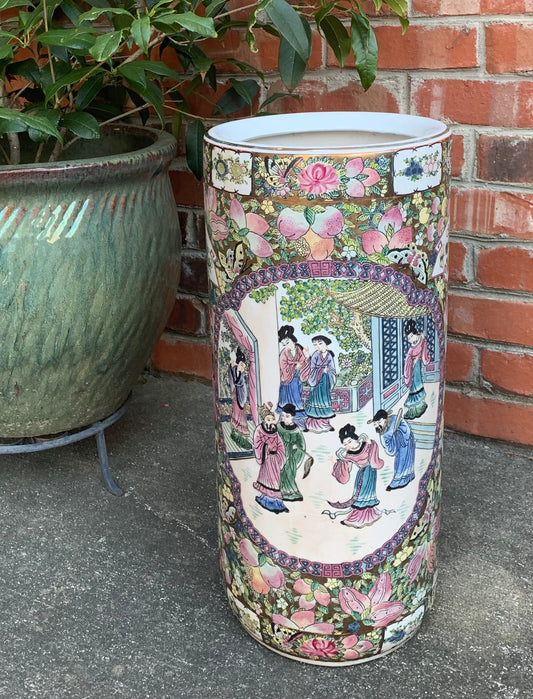 Gorgeous vintage chinoiserie Famille Rose Umbrella Stand!