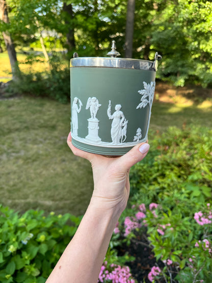 Live 06/15 antique Sage green Wedgwood lidded jar