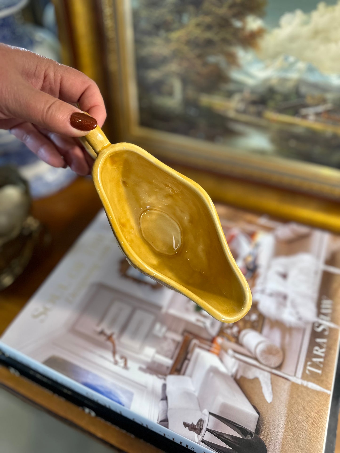 Vintage Bordallo Pinheiro "Oak Leaf Gold" Gravy Boat, 8"