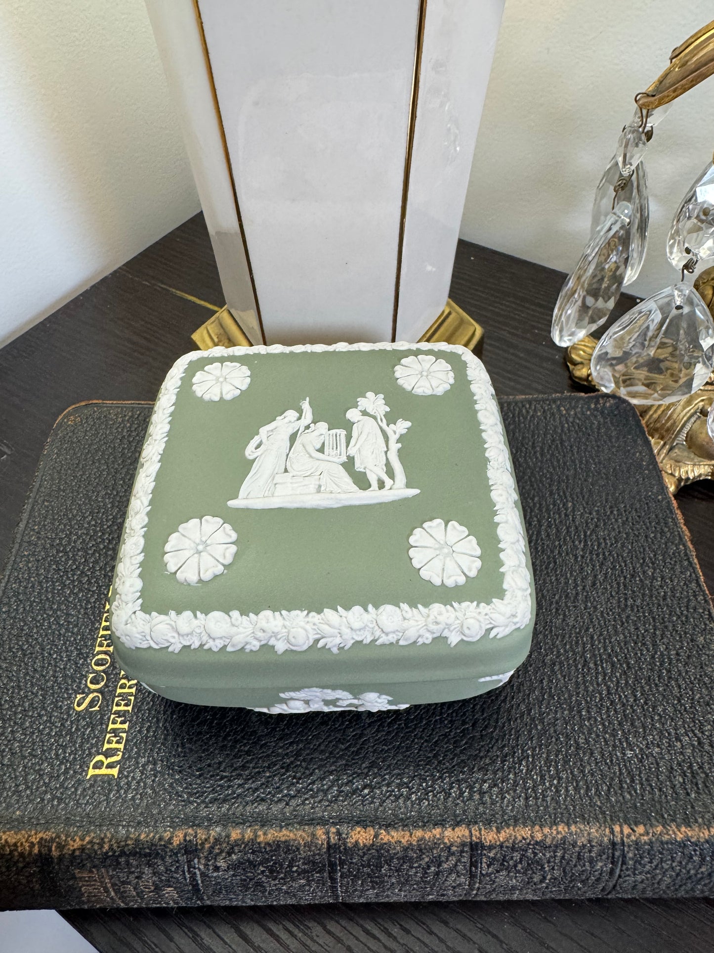 Wedgwood sage green and white square box