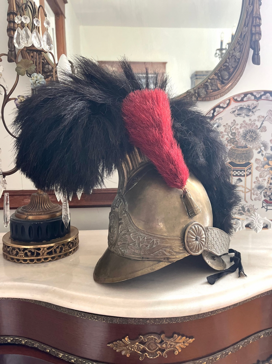 Striking 19th-Century French Sapeurs-Pompiers Ceremonial Helmet — Digny Fire Brigade — Original Horsehair Plume