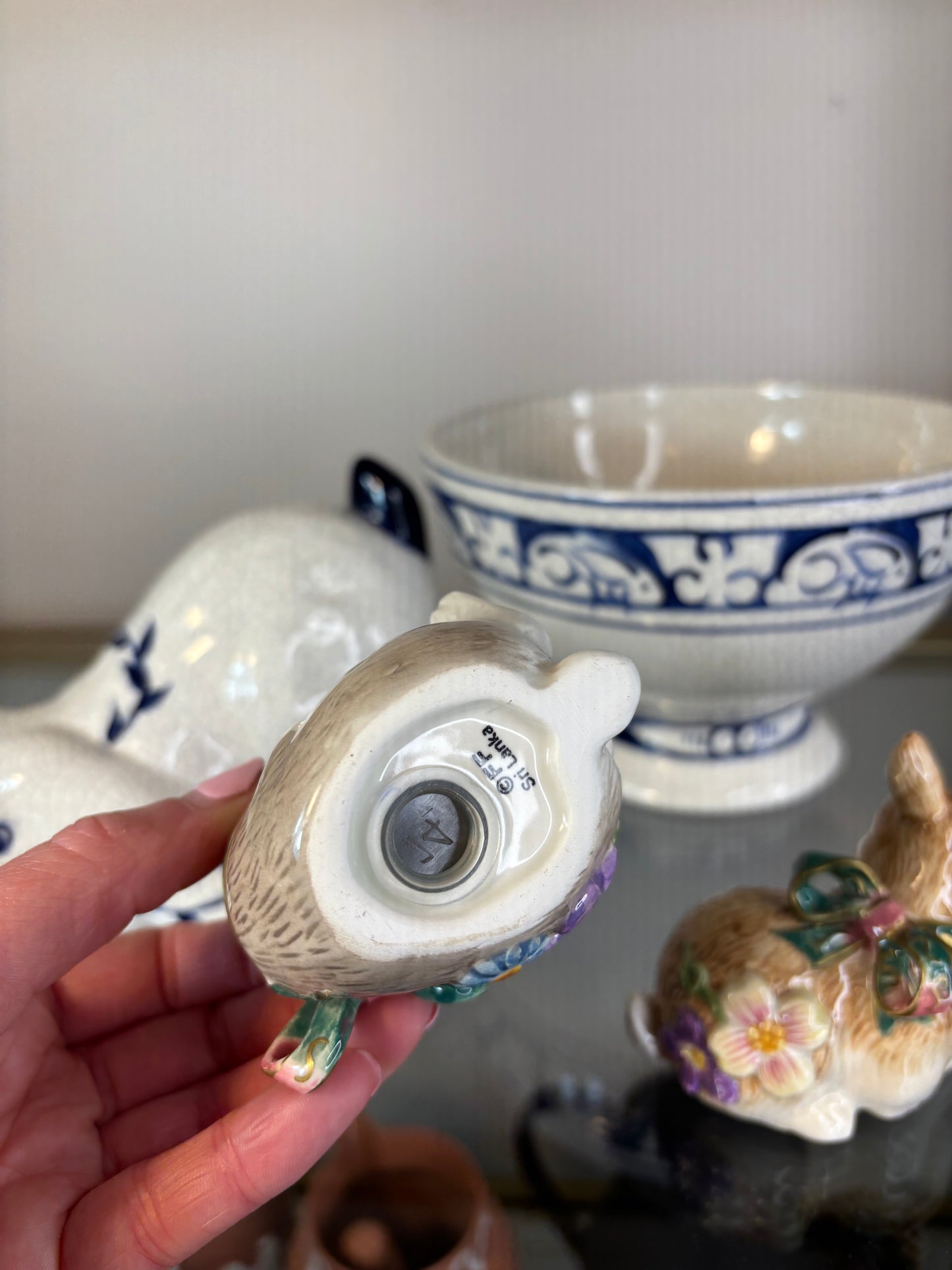 Sweetest Fitz and Floyd bunnies with bows and florals salt and pepper pair!