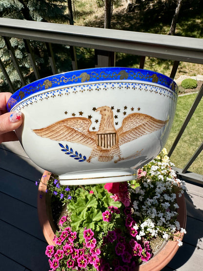 Federal Eagle Porcelain Bowl – Cobalt & Gilt Patriotic Motif, 10.25”