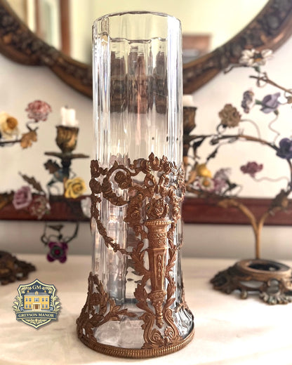 Antique French Ormolu-Mounted Glass Vase - Louis XVI Style - Rose Garlands & Love Trophy - c. Pre-1891