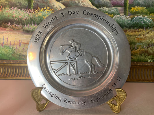 Vintage 1978 Horse and rider pewter platter- Vintage condition!