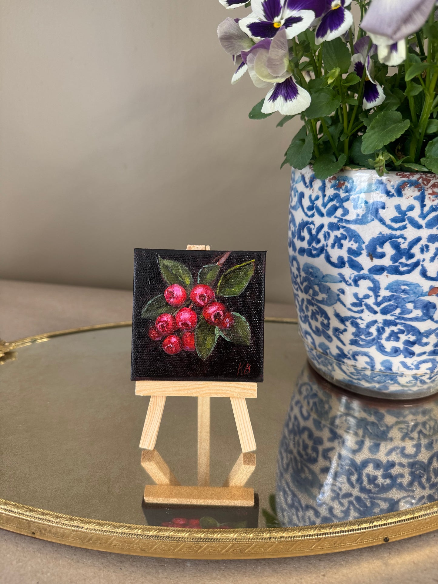 Reserved mini original oil painting 3x3 cranberries