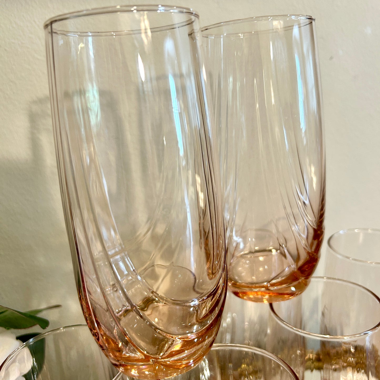 Set of 8 perfectly pink tumbler high ball glasses.