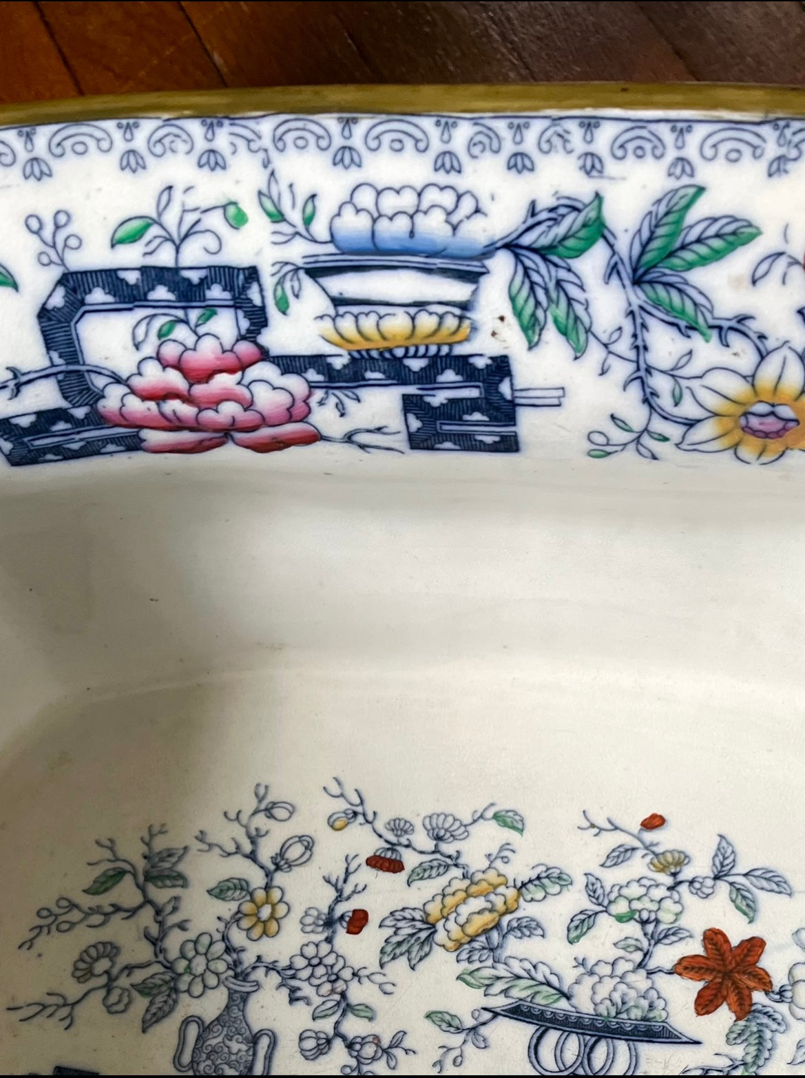 Exceptional Antique 1860-1890 Ashworth Bros. England Large Indian Tree Transferware Planter / Cachepot / Footbath