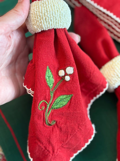 Set (12) Vintage Holiday Napkins with contrast stitching