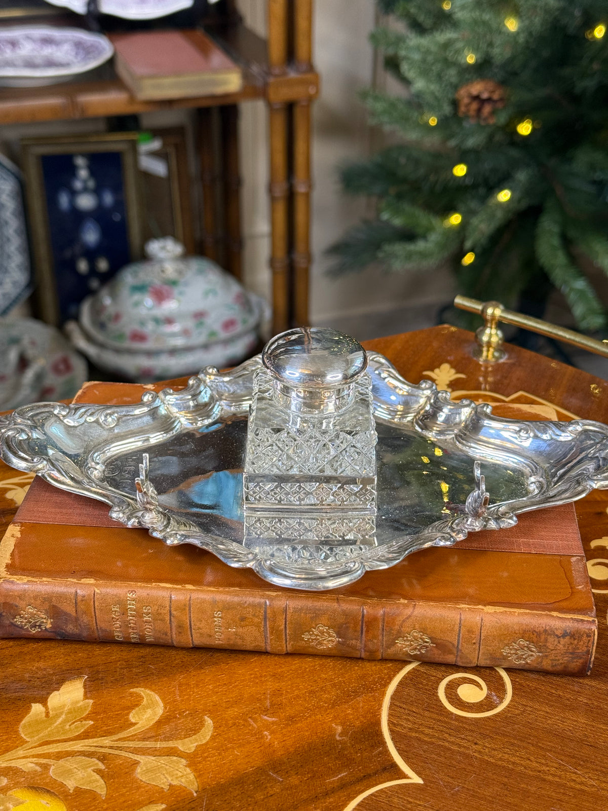 Antique English Silver Inkwell & Tray | Birmingham 1905 | DA0476