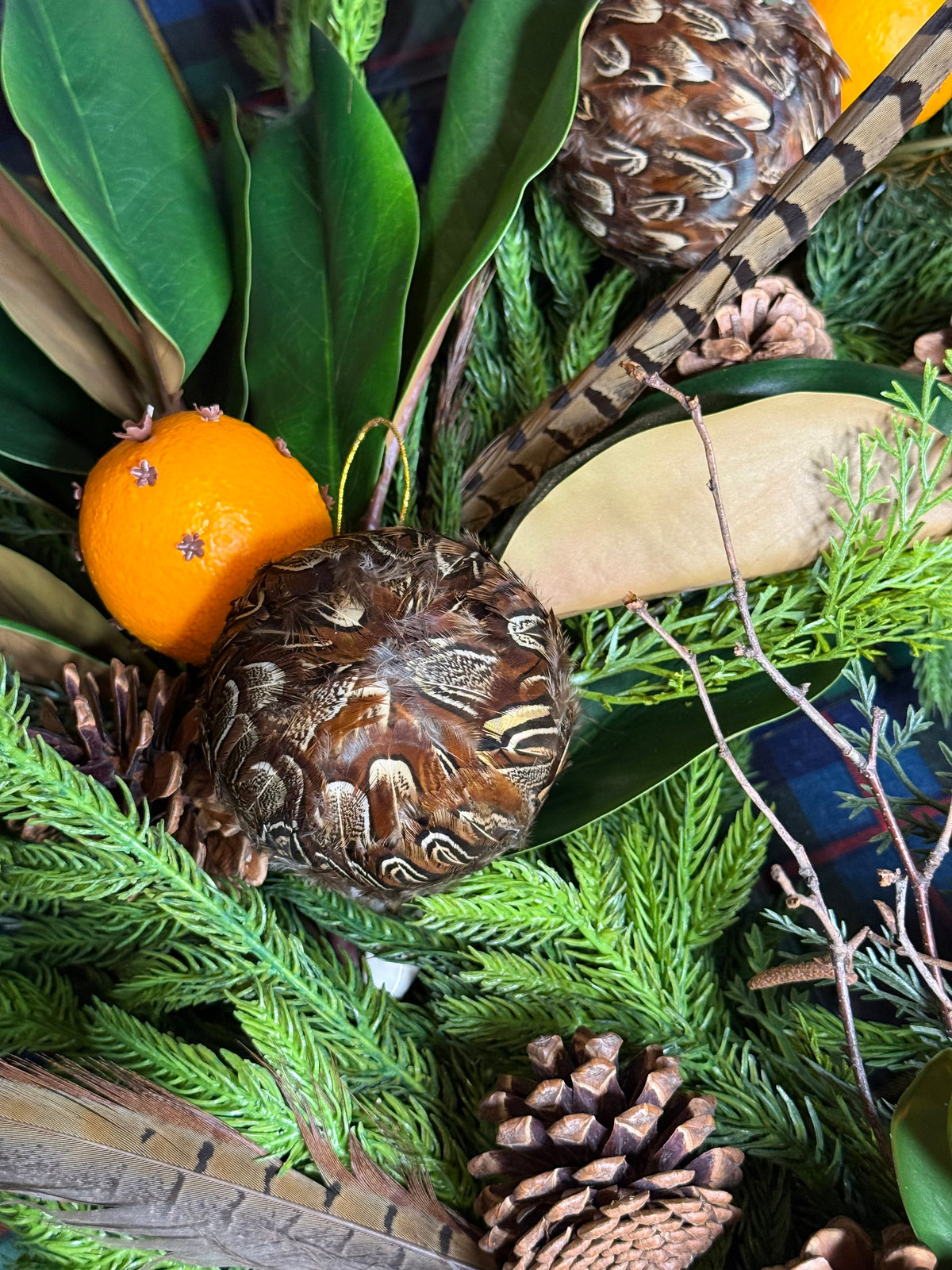 Custom English Countryside Pheasant, Magnolia & Pomander Fall Wreath | 30” Handcrafted Luxury Holiday Wreath