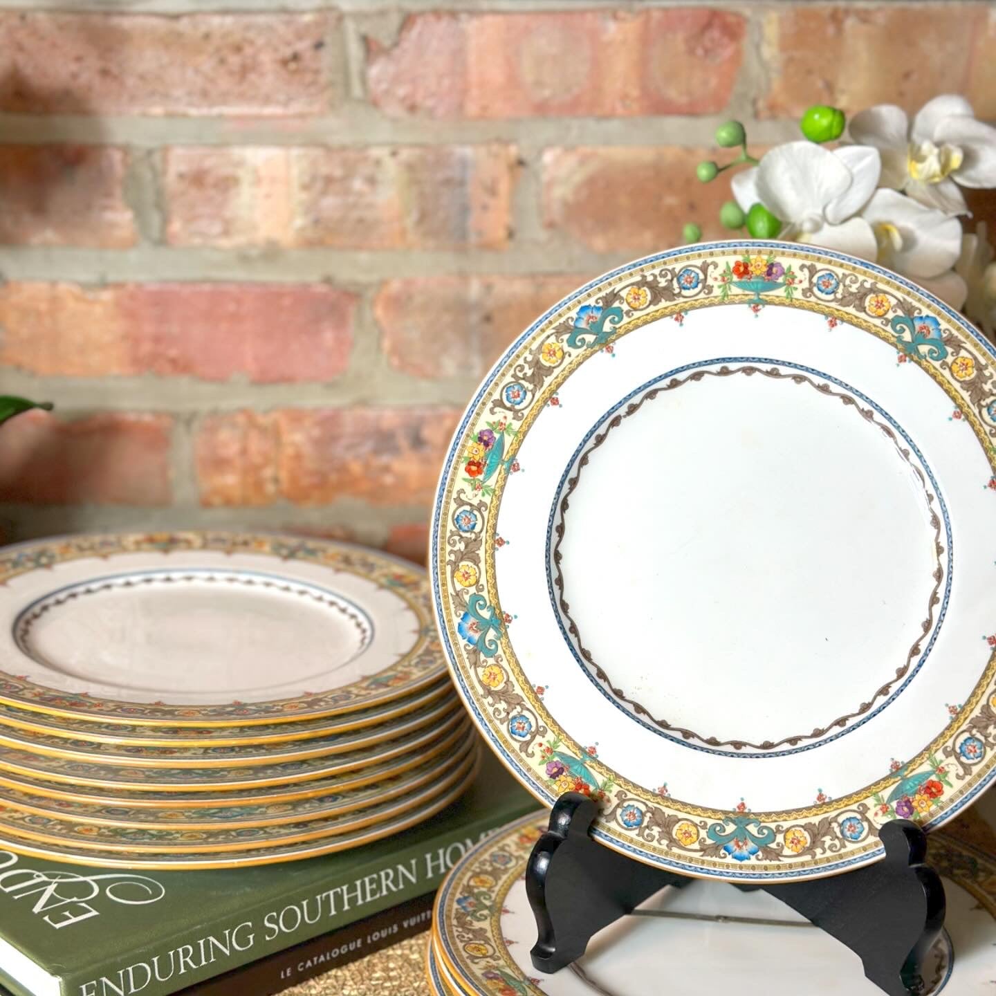 Antique set of (12) dinner plates by Minton in “Plymouth” - Pristine!