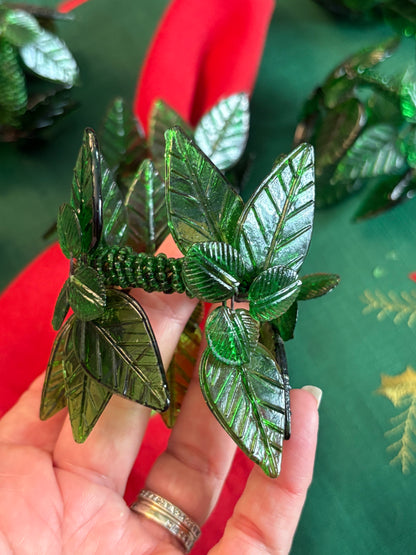 Set (6) Green Glass and bead Napkin rings