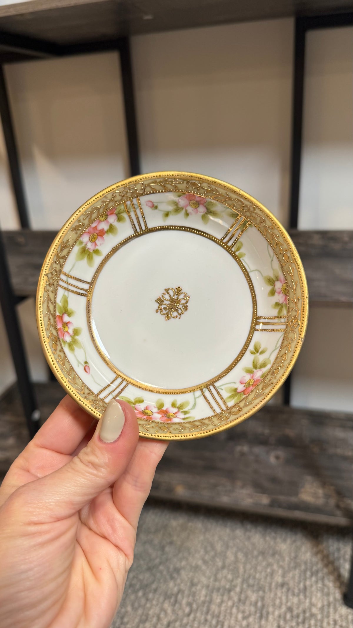 Hand-Painted Nippon Floral Plates with Ornate Gold Details — Set of Five