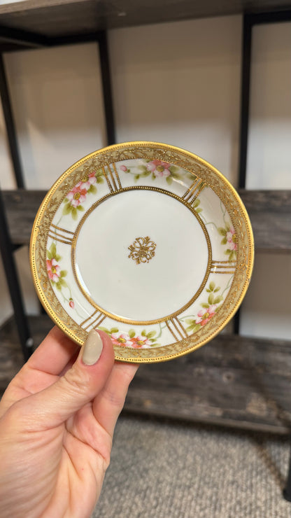 Hand-Painted Nippon Floral Plates with Ornate Gold Details — Set of Five