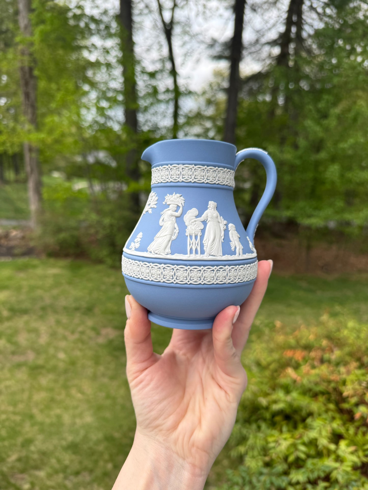 Light blue Wedgewood water pitcher 5”