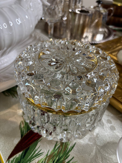 Beautiful round dresser box with brass detail!