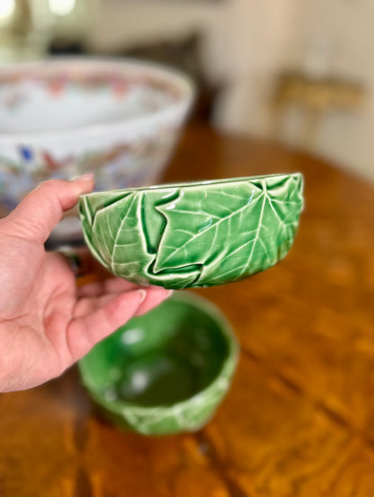 Vintage Bordallo Pinheiro Green Maple Leaf Bowls | Pair, Circa 1960s–70s