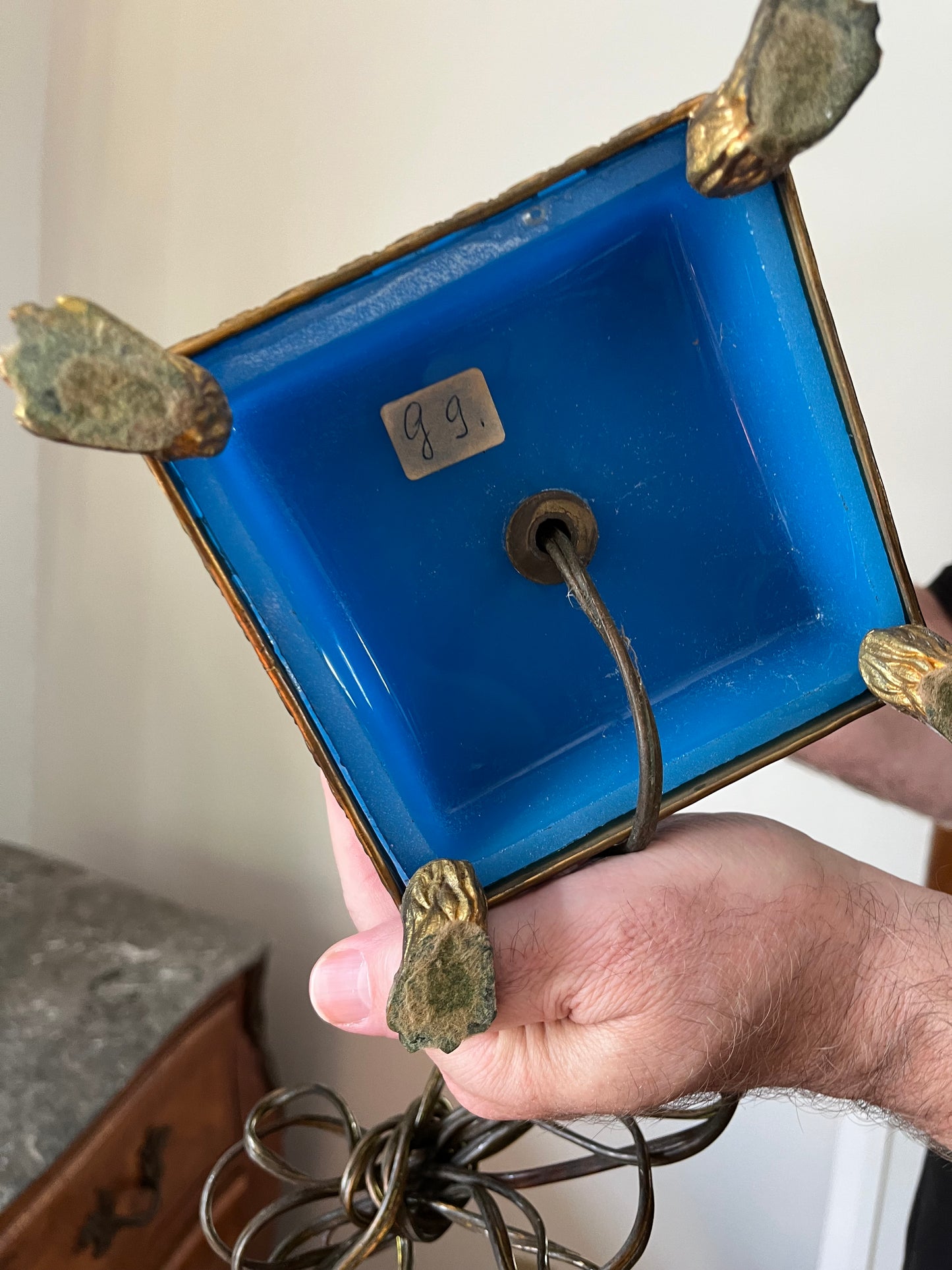 French Opaline & Bronze Column Lamp | Hand-Painted Enamel Florals Circa 1890-1920