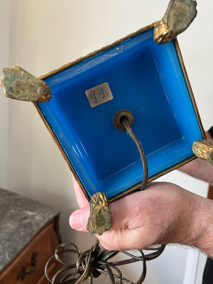 French Opaline & Bronze Column Lamp | Hand-Painted Enamel Florals Circa 1890-1920