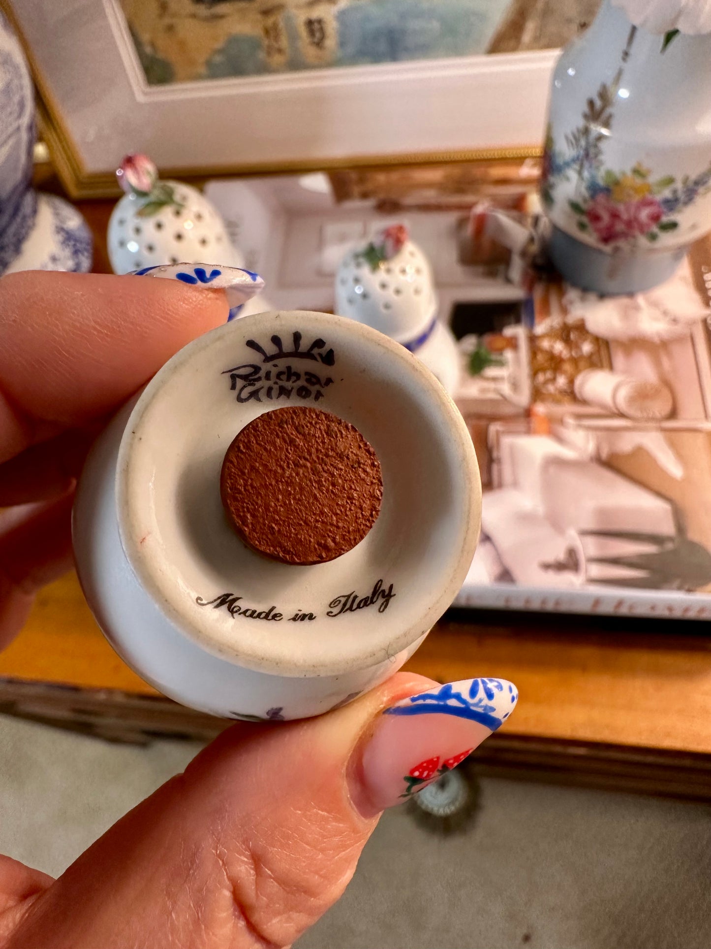 GORGEOUS Richard Ginori Princess Blue Porcelain Sugar Shaker Set, Made in Italy