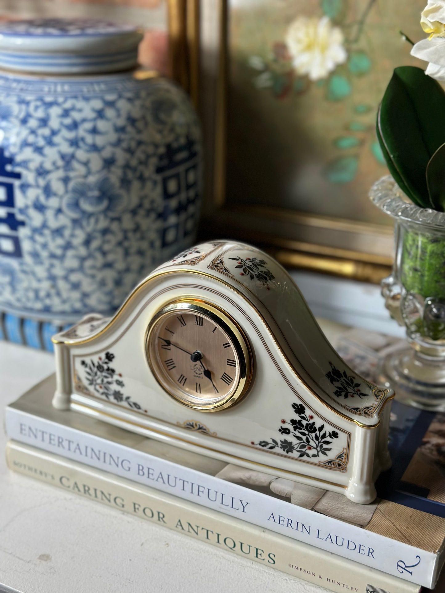 Vintage Lenox "Madison" Pattern Mantle Clock, 9x2x5" - Pristine!