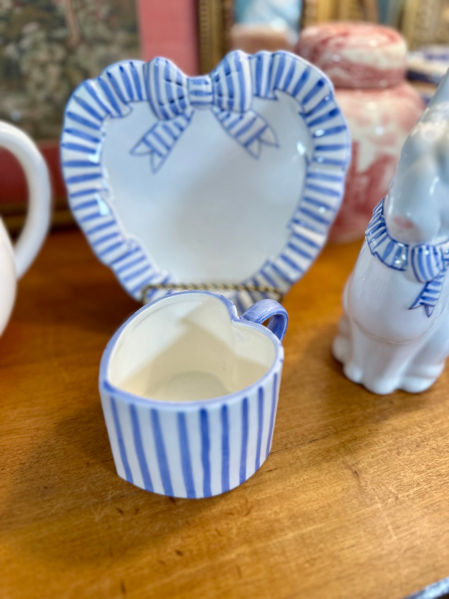 Vintage Haldon Group Heart Shaped Mug | Blue & White Stripe | 1990