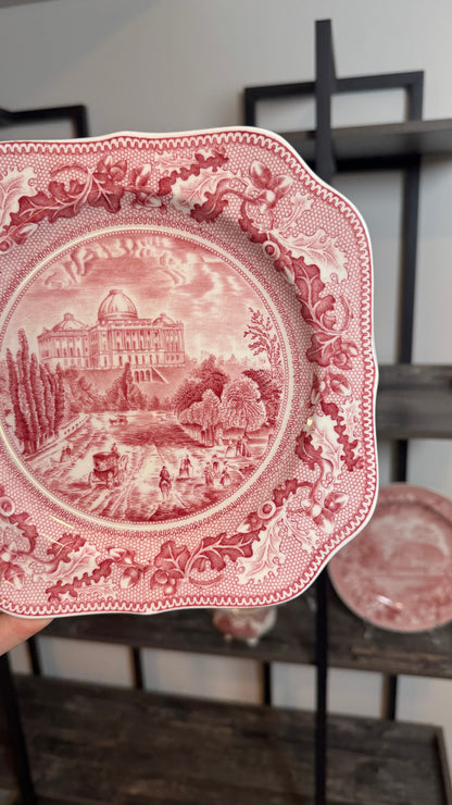 Vintage Johnson bros historic plate the Capitol red transferware